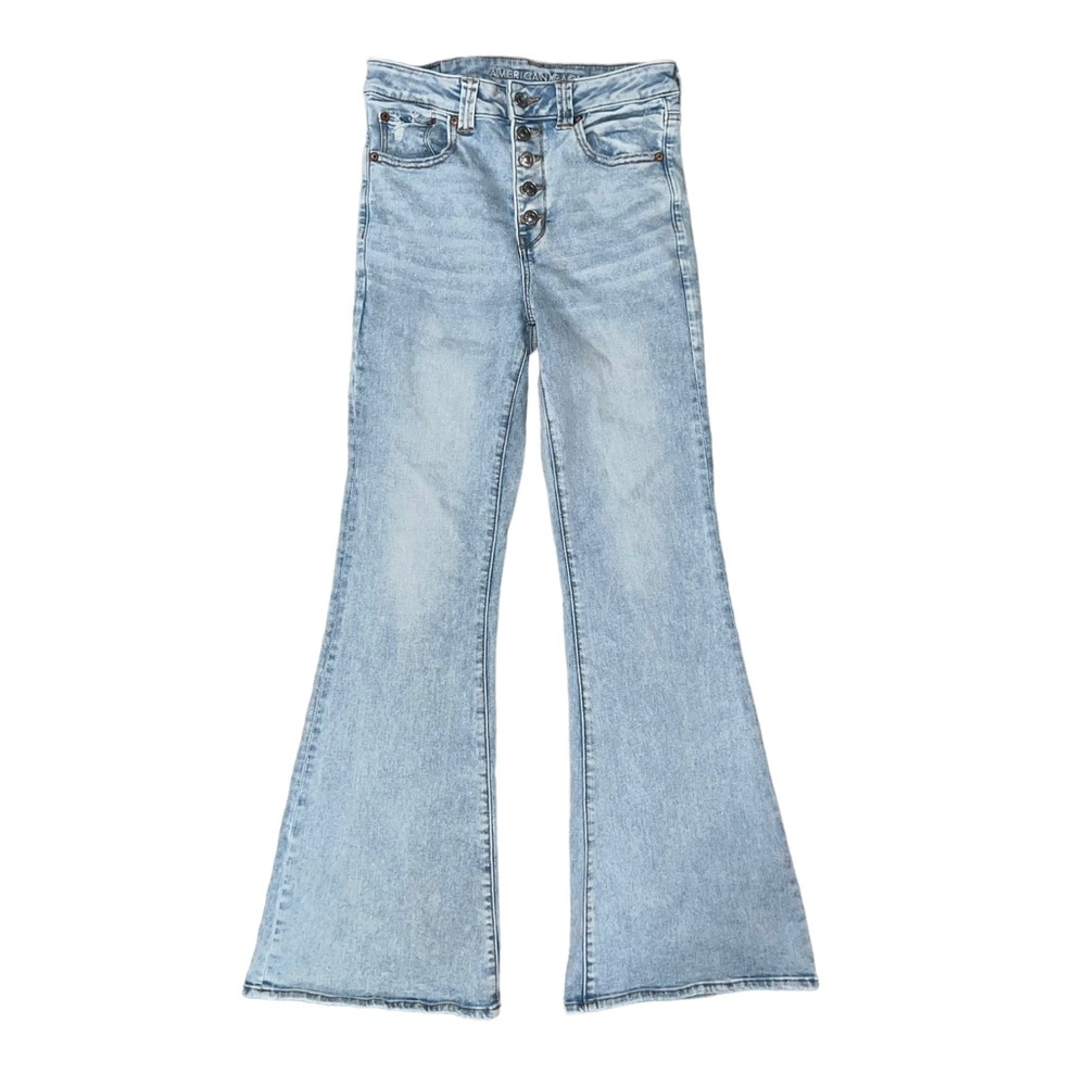 American Eagle Super Hi-Rise Flare Jeans Stretch Light Wash Women’s Size 8